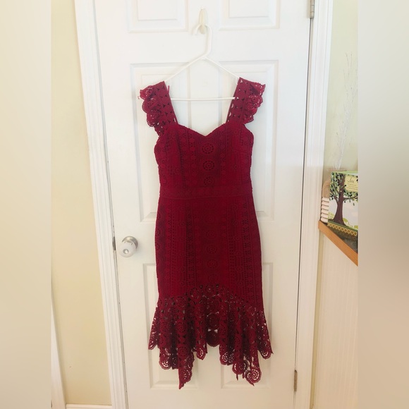 TWO SISTERS THE LABEL MAROON RED LACE MIDI DRESS - Picture 6 of 9